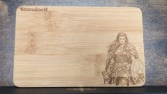 Kitchen cutting bamboo board with viking warrior motive 22x14x0,8