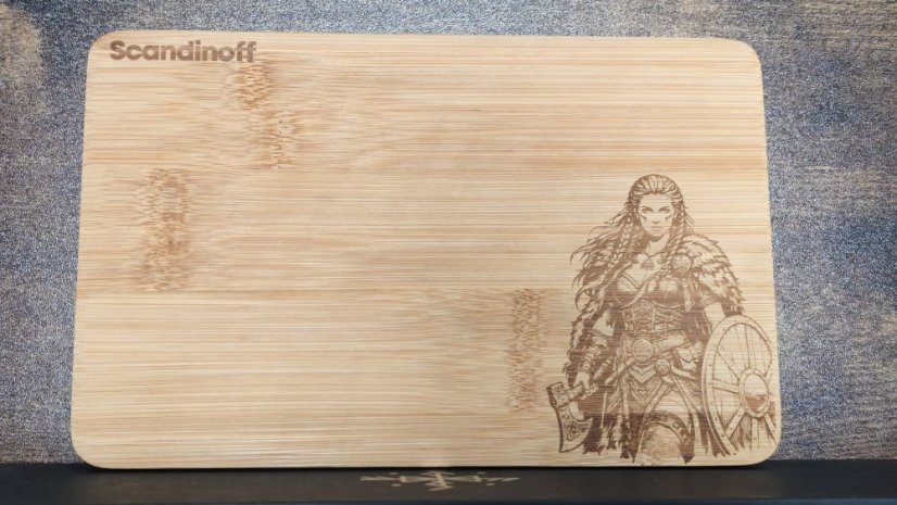 Kitchen cutting bamboo board with viking warrior motive 22x14x0,8