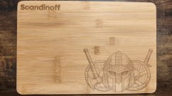 Kitchen cutting bamboo board with viking helmet motive 30x20x1