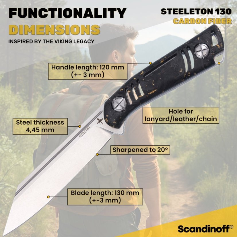 Fixed knife Steeleton 130 - Carbon Fiber Gold