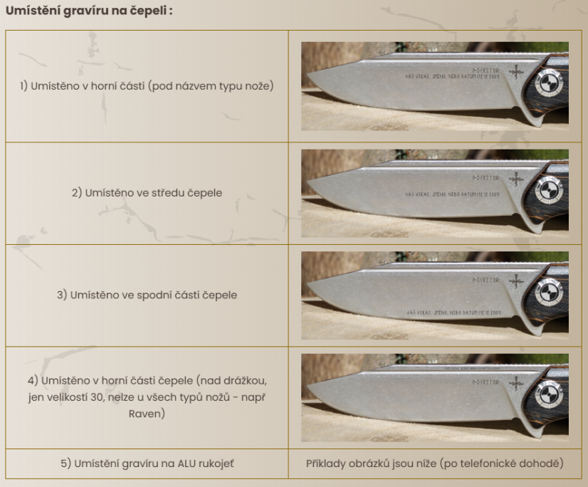 Osobní gravírování čepele ( Detaily doplňte do poznámky objednávky )