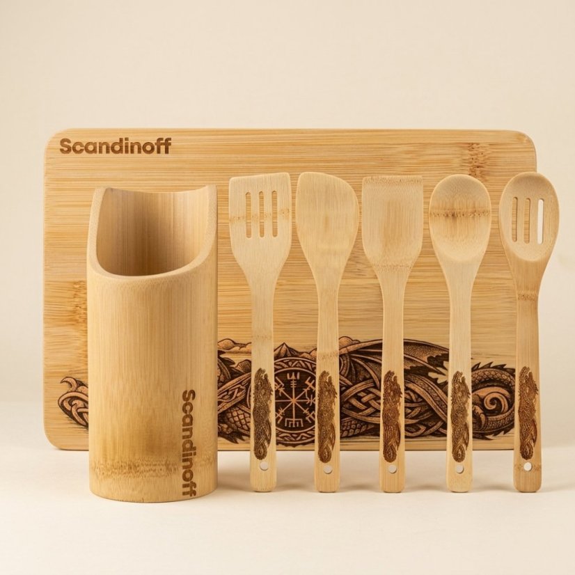 Set bambusových vařeček a prkénko 30x20x1 - Drak
