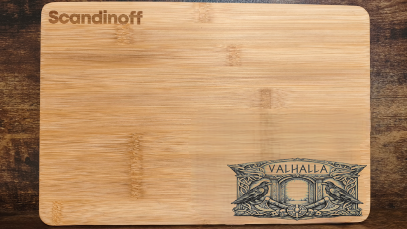 Kitchen cutting bamboo board with Valhalla motive 30x20x1